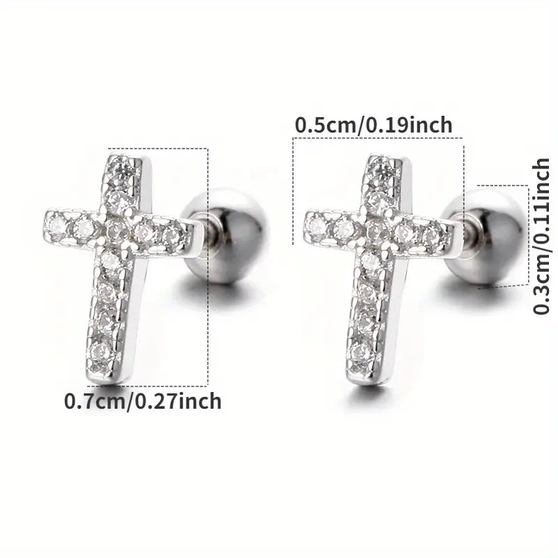 2pcs 925 Sterling Silver Cross Stud Earrings