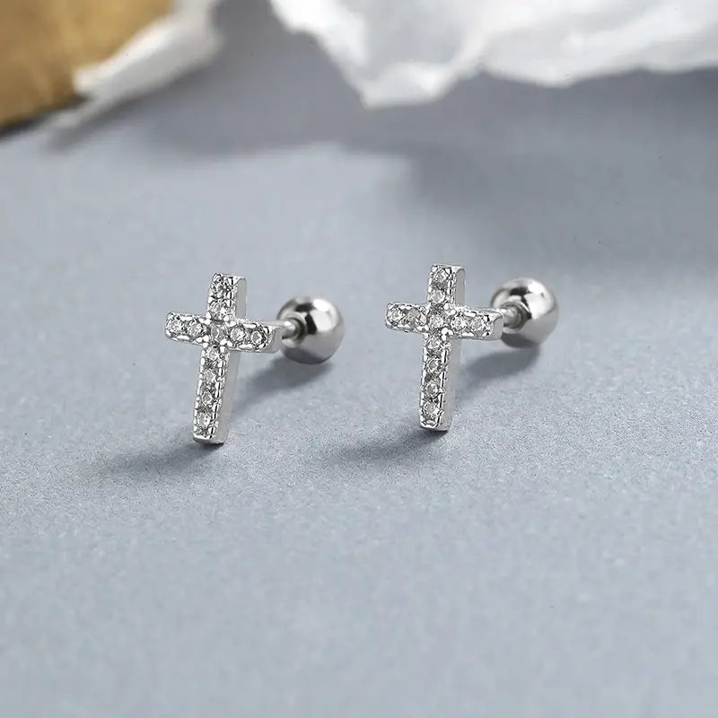 2pcs 925 Sterling Silver Cross Stud Earrings