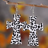 Leopard Pattern Western Cross Dangle Earrings