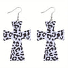 Leopard Pattern Western Cross Dangle Earrings