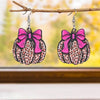 Thanksgiving Leopard Print Wooden Pumpkin Earrings with Rose Red Bow