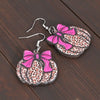 Thanksgiving Leopard Print Wooden Pumpkin Earrings with Rose Red Bow