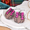 Thanksgiving Leopard Print Wooden Pumpkin Earrings with Rose Red Bow