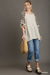 Women&#39;s Linen Blend Animal Print Layered Bell Sleeve Top