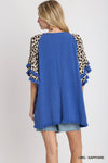 Women&#39;s Linen Blend Animal Print Layered Bell Sleeve Top