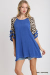 Women&#39;s Linen Blend Animal Print Layered Bell Sleeve Top