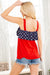 PATRIOTIC SOLID TANK TOP WITH STAR PRINTED RUFFLED