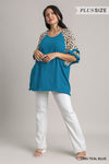 Women&#39;s Linen Blend Animal Print Layered Bell Sleeve Top