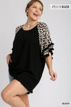 Women&#39;s Linen Blend Animal Print Layered Bell Sleeve Top