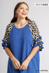 Women&#39;s Linen Blend Animal Print Layered Bell Sleeve Top