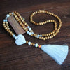 Bohemian Wooden Bead Necklace With White Tassels