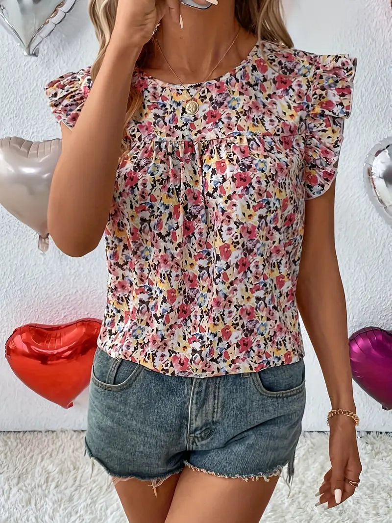 Women's Floral Print Crew Neck Blouse